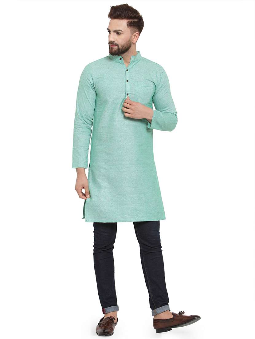 mandarin neck solid kurta - 19814484 - Zoom Image - 0
