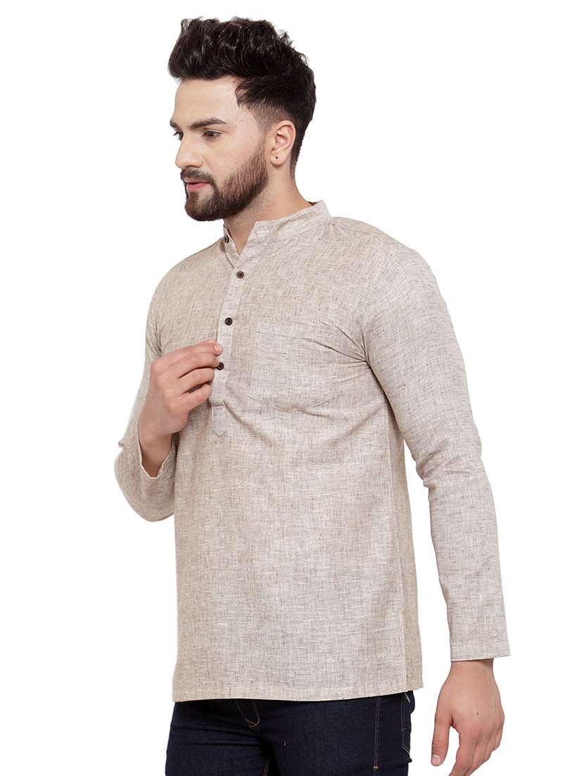 mandarin neck solid short kurta - 19814485 -  Standard Image - 1