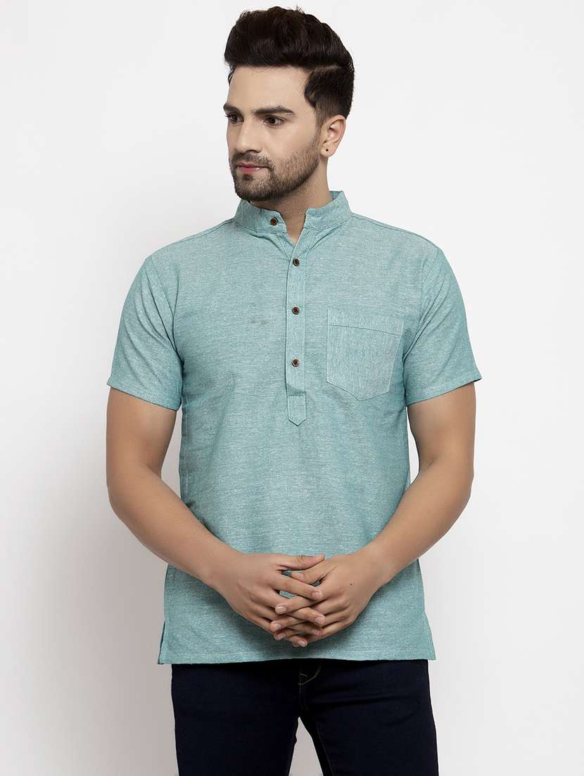 men solid mandarin neck short kurta