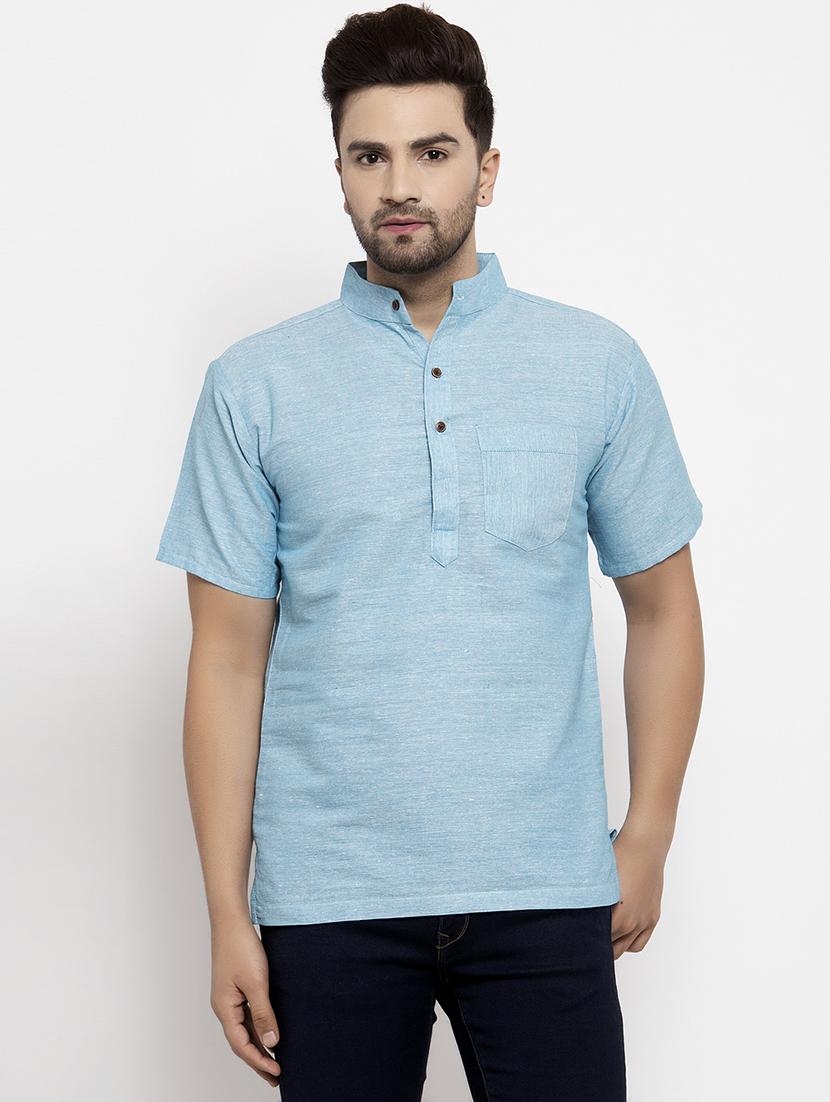 mandarin neck solid short kurta - 19814500 -  Zoom Image - 0