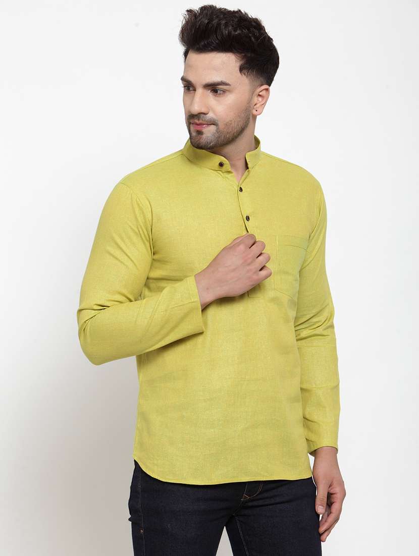 mandarin neck solid short kurta - 19814506 -  Standard Image - 1