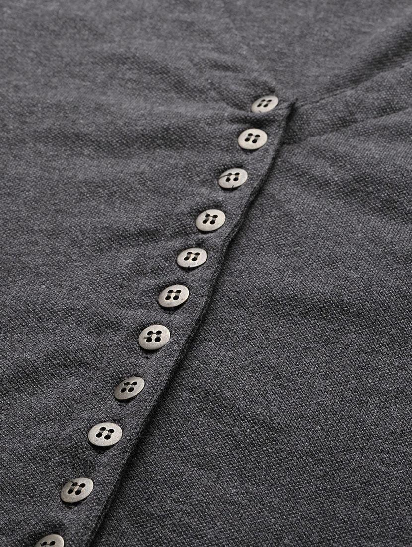 grey solid knitted t-shirt with 3/4th sleeves - 19814868 - Standard Image - 4