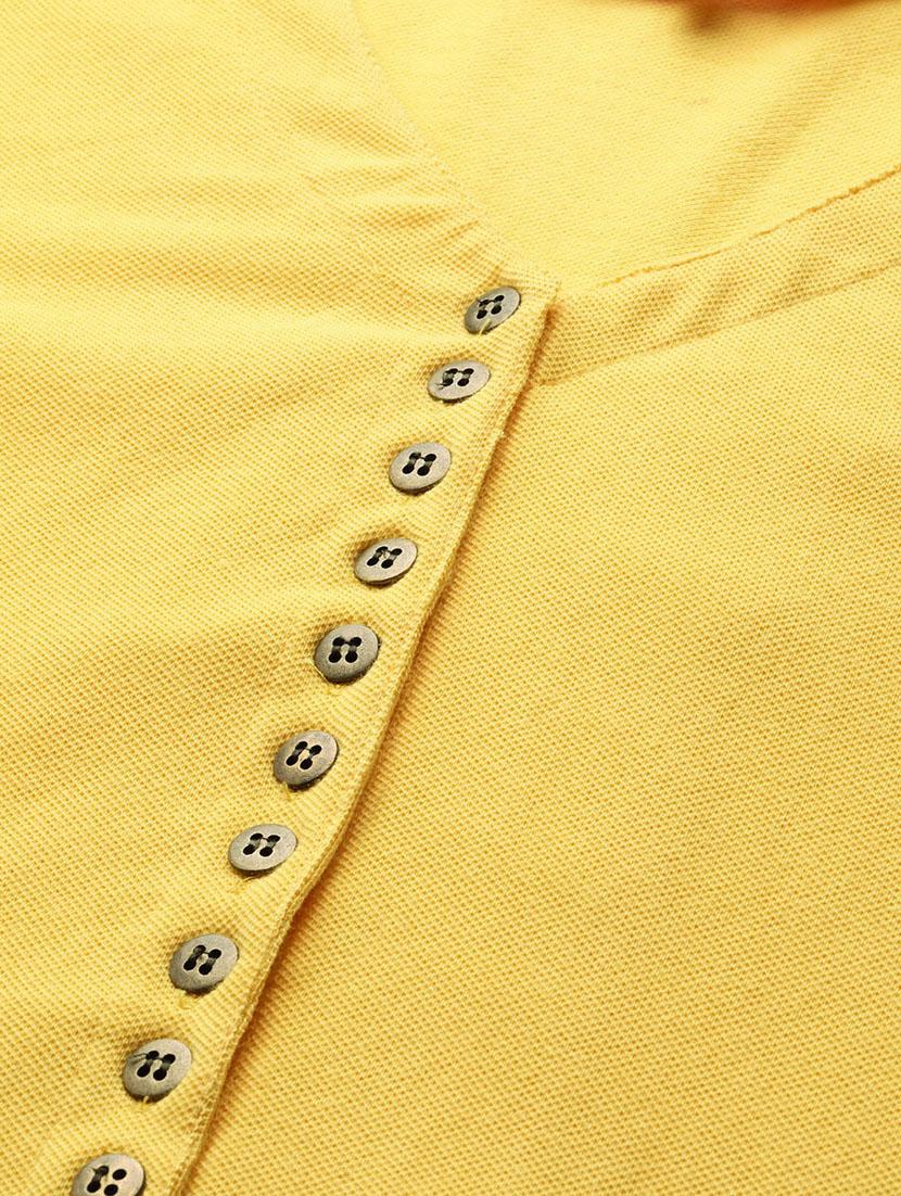 yellow solid knitted t-shirt with 3/4th sleeves - 19814871 - Standard Image - 4