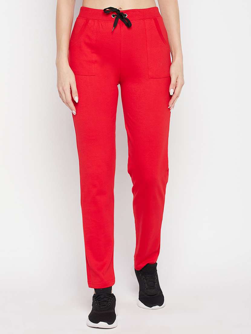 red solid track pant
