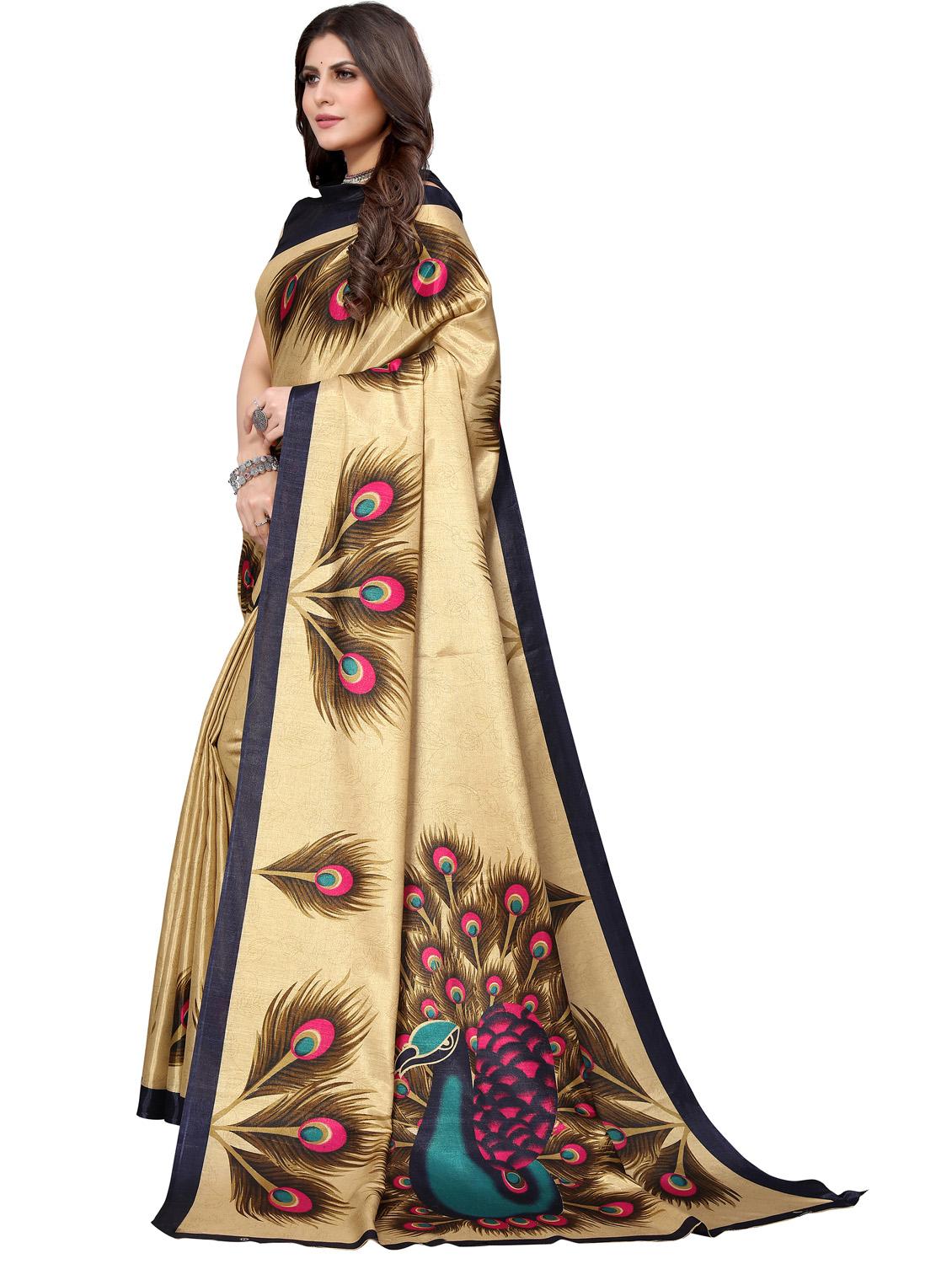 beige printed woven saree with blouse - 19814933 - Standard Image - 1