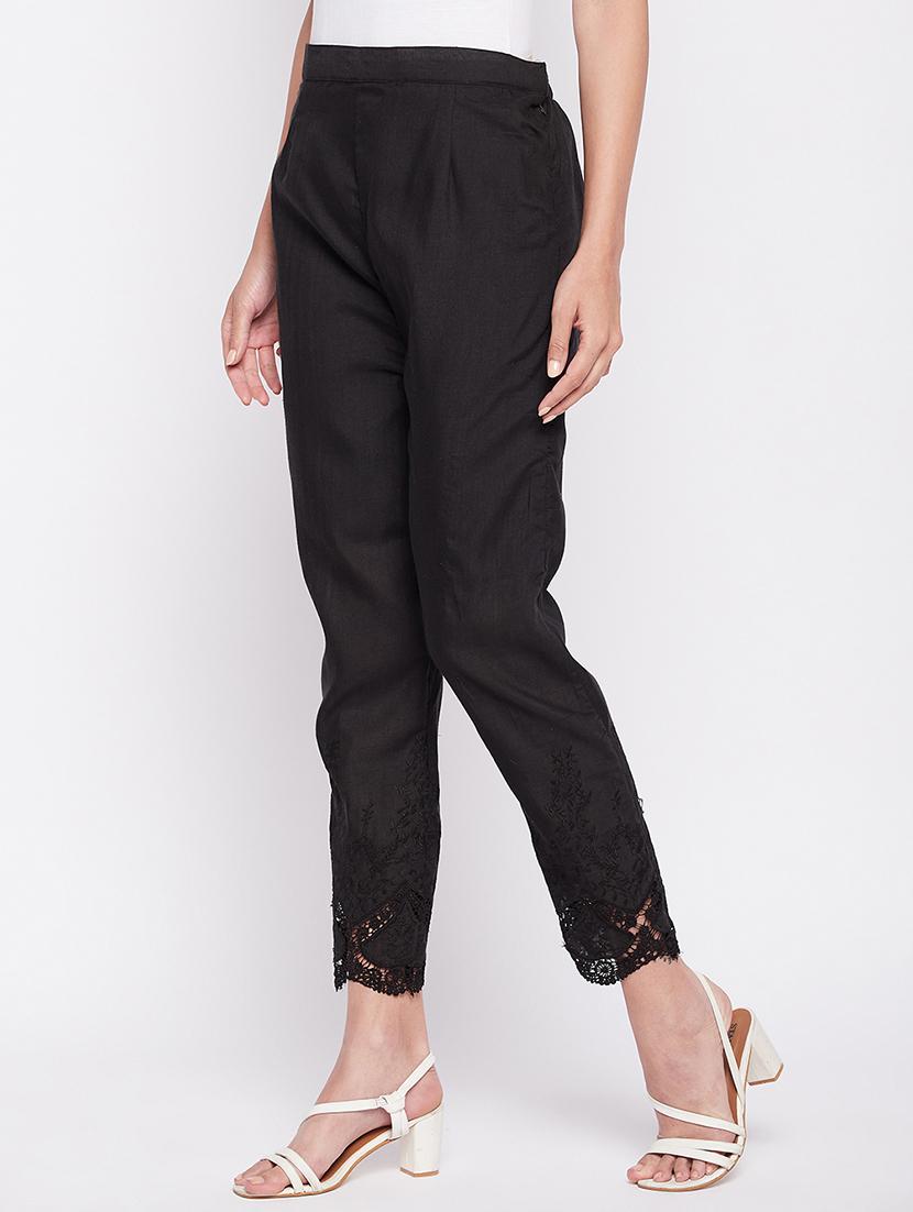 black solid lace flat front  trouser - 19815138 -  Standard Image - 1