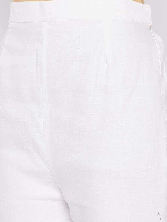 white solid lace detailed pleated trouser - 19815139 - Standard Image - 4