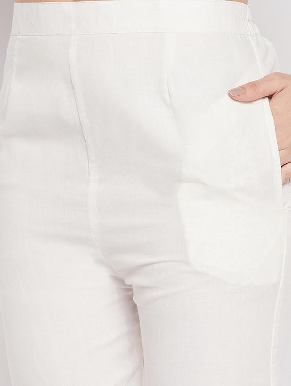 white solid lace detailed pleated trouser - 19815140 - Standard Image - 4