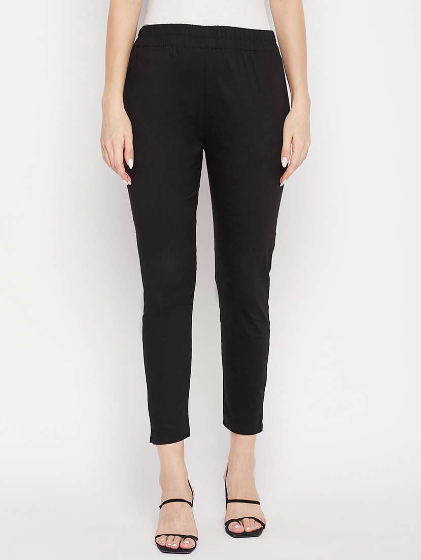 black solid mid rise trouser