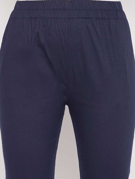 navy blue solid mid rise trouser - 19815142 -  Standard Image - 4