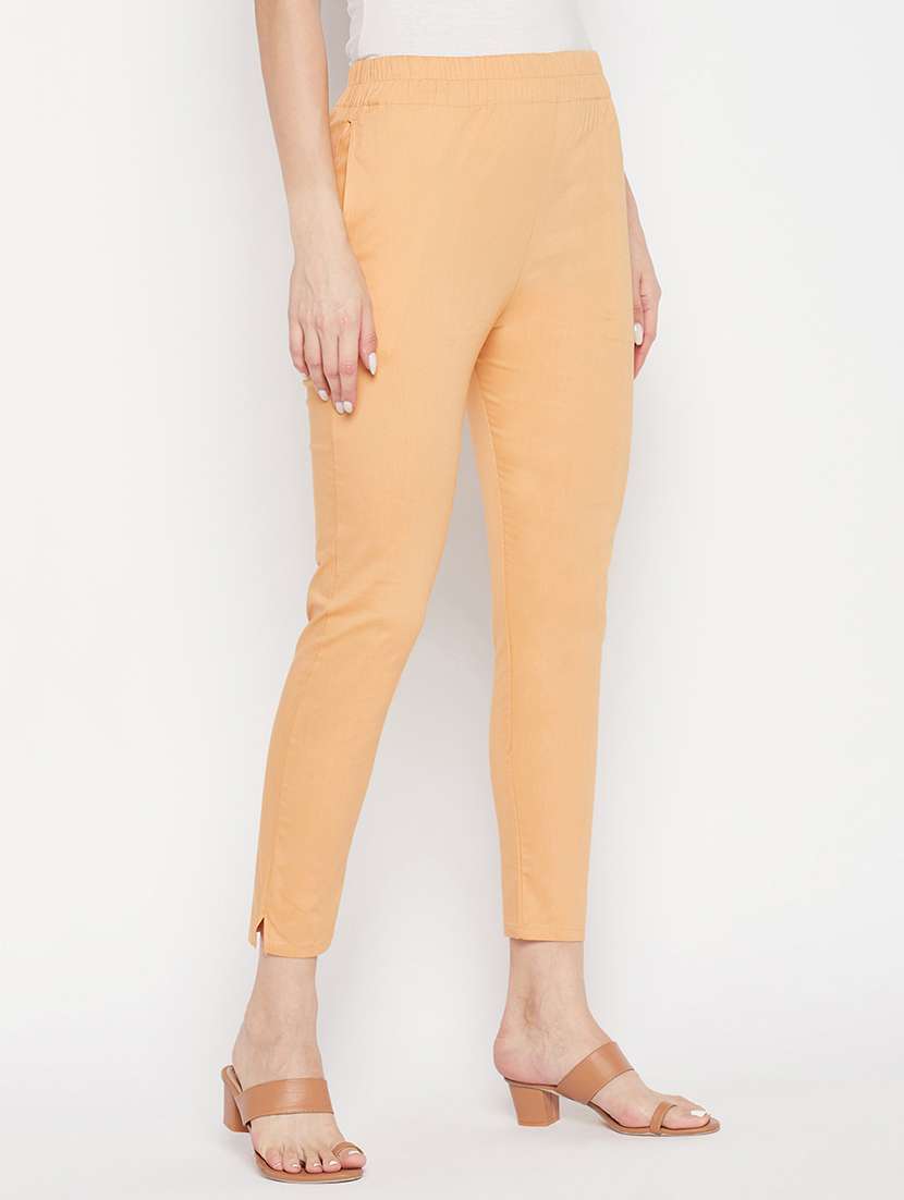 peach solid mid rise trouser - 19815145 -  Standard Image - 1