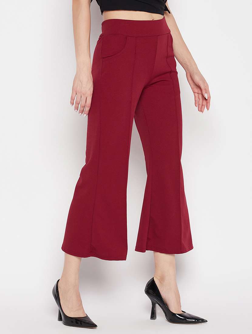 red solid pleated flared trouser - 19815152 - Standard Image - 1