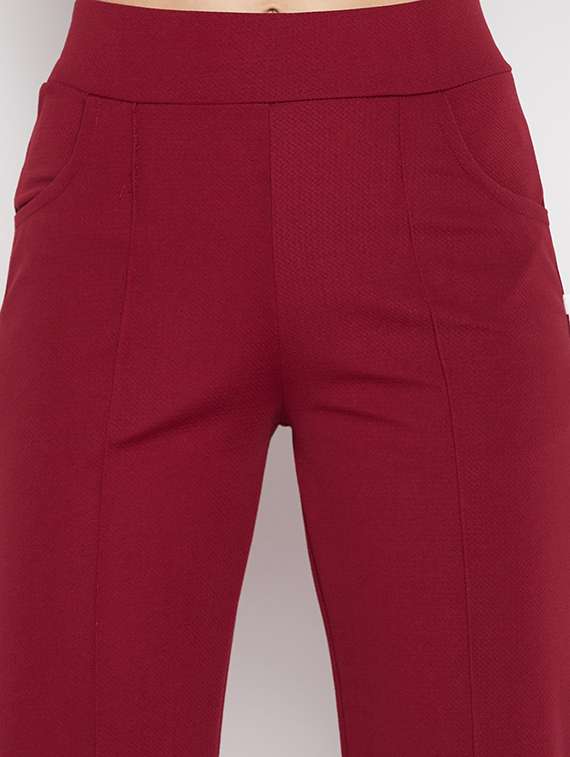 red solid pleated flared trouser - 19815152 - Standard Image - 4