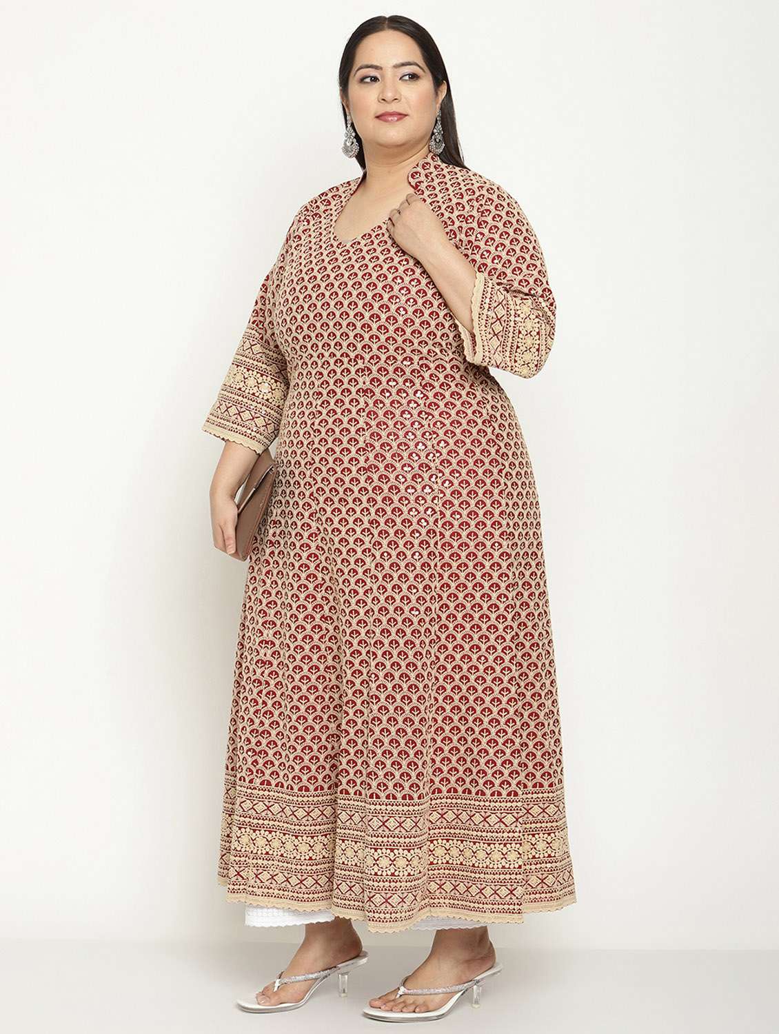 sweetheart neck floral anarkali kurta - 19815322 -  Standard Image - 1