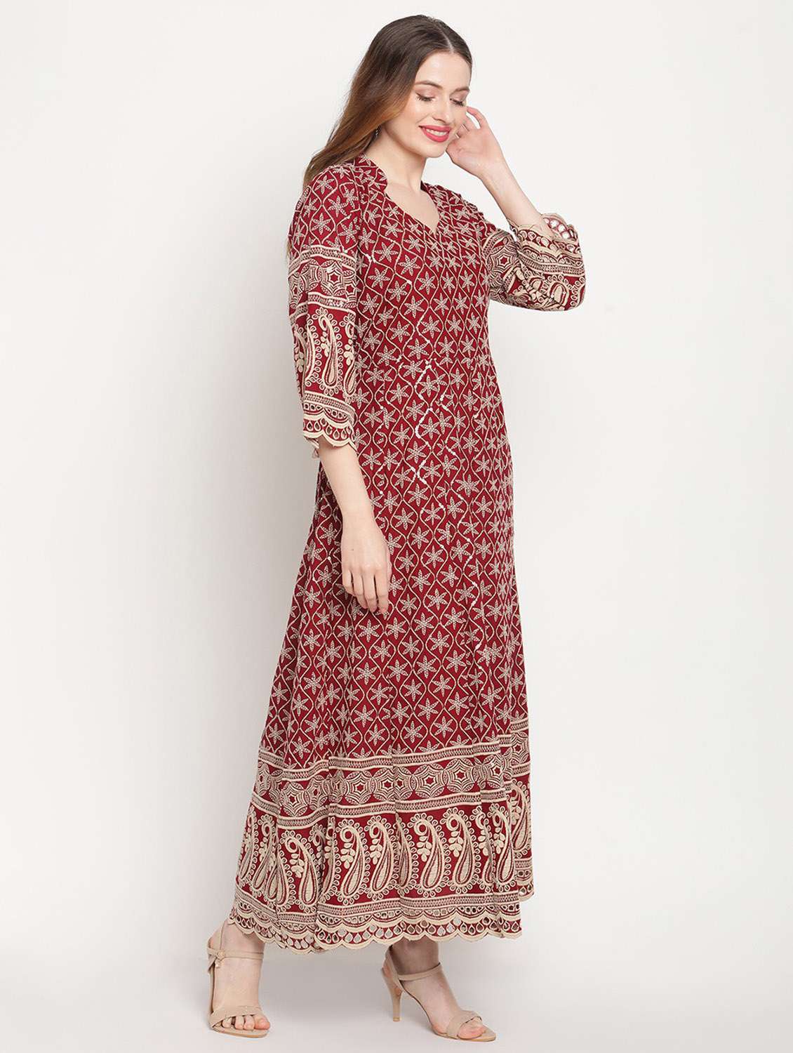 sweetheart neck floral anarkali kurta - 19815324 - Standard Image - 1