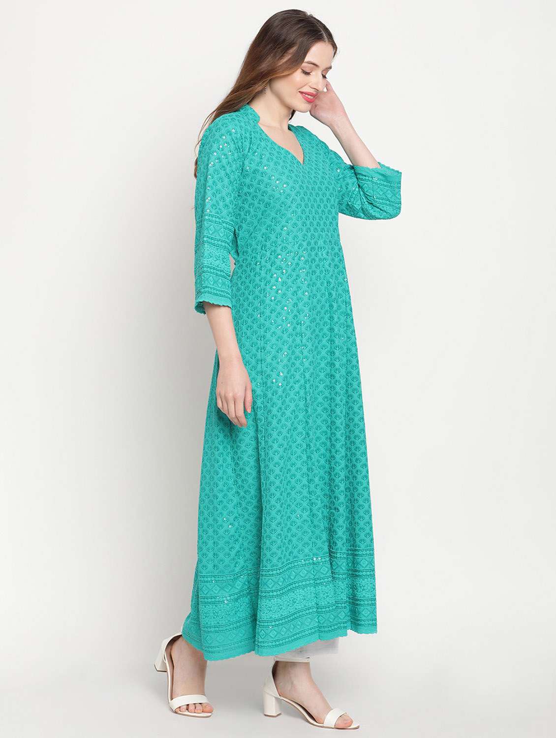 sweetheart neck floral anarkali kurta - 19815337 - Standard Image - 1