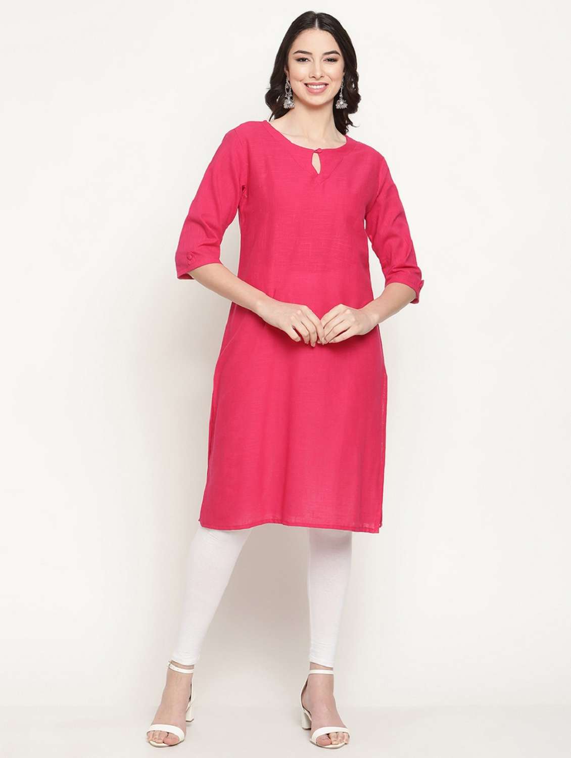 keyhole neck solid straight kurta - 19815352 -  Standard Image - 1