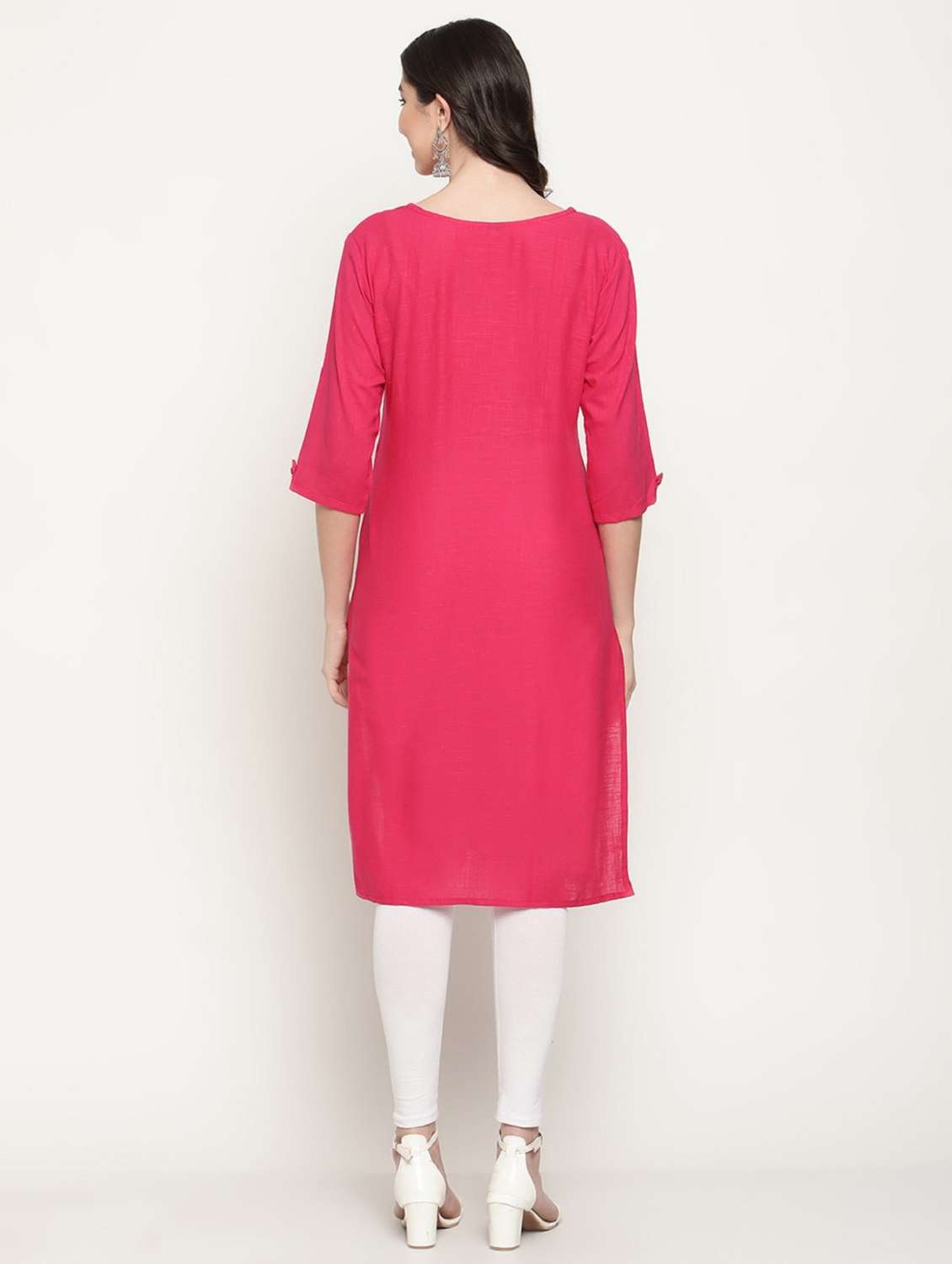 keyhole neck solid straight kurta - 19815352 - Standard Image - 4