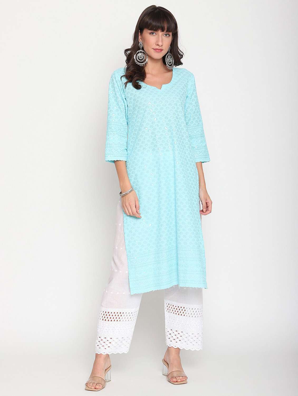 notch neck solid straight kurta - 19815370 -  Standard Image - 1