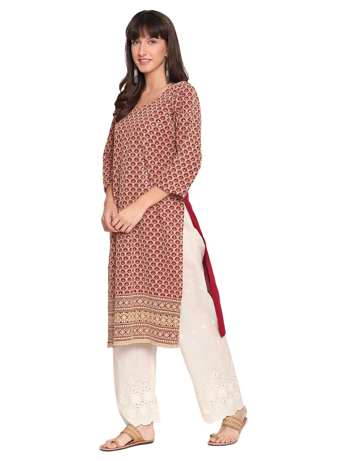 notch neck solid straight kurta - 19815378 - Standard Image - 1