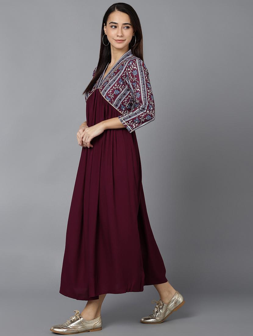 v neck solid a line maxi dress - 19816149 -  Standard Image - 1