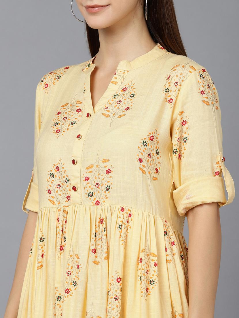 mandarian collar floral printed fit & flare dress - 19816150 - Standard Image - 4