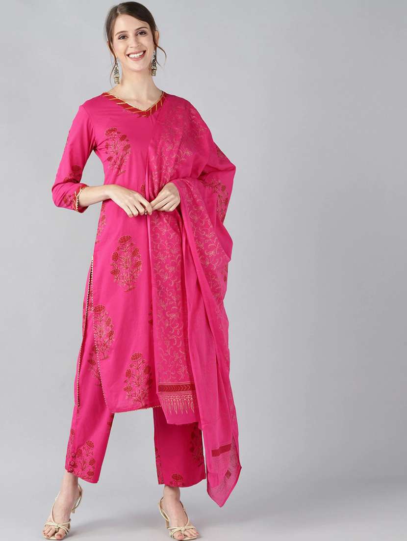 printed kurta pant set with dupatta