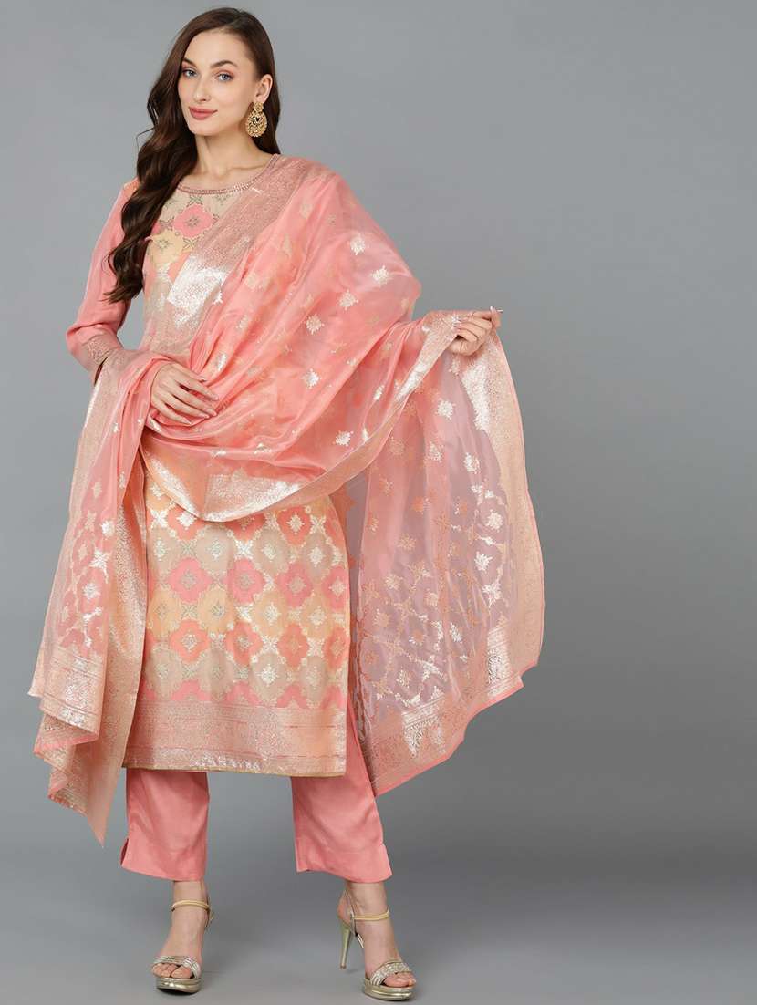 solid kurta pant set with dupatta