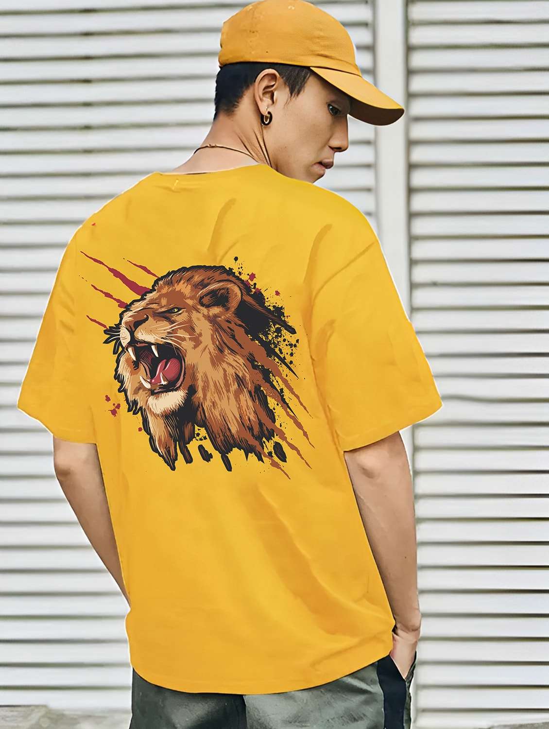 men yellow oversized front & back printed t-shirt