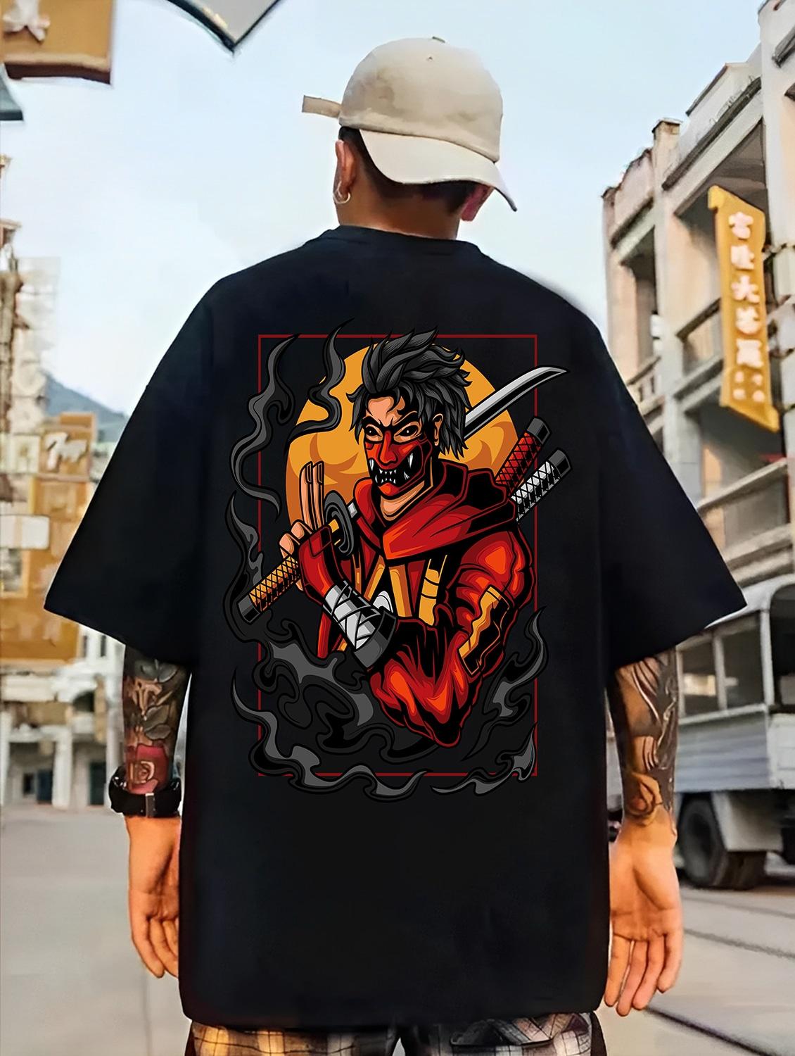 men black loose fit cew neck back print t-shirt