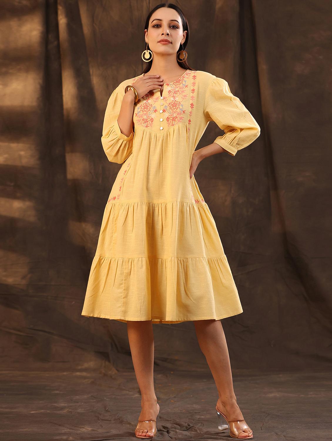 yellow solid fit & flare ethnic dress - 19818941 - Standard Image - 1