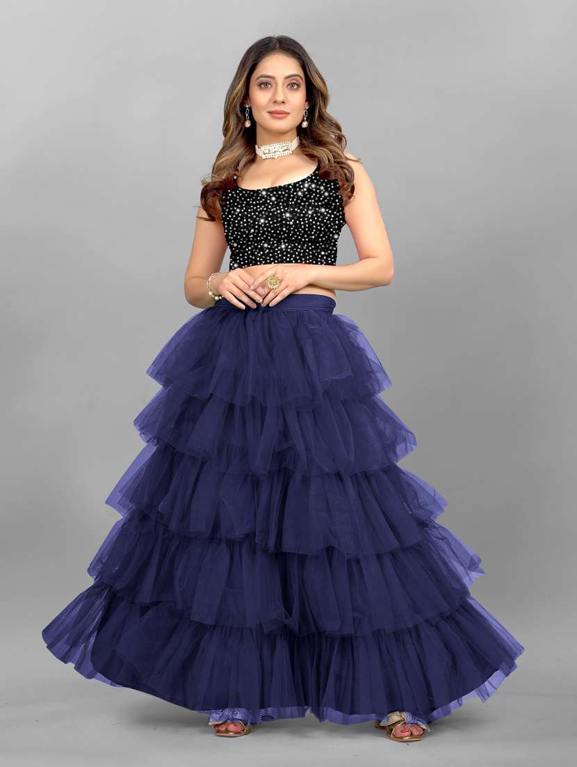 semi-stitched layered lehenga with sequined top