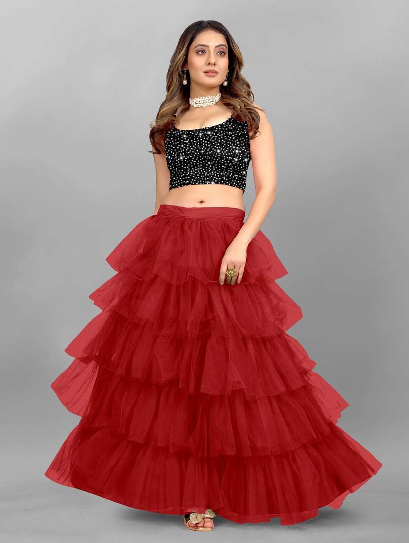 semi-stitched layered lehenga with sequined top