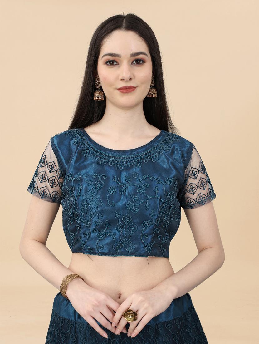 teal embroidered semi-stitched lehenga choli with dupatta - 19819977 - Standard Image - 4