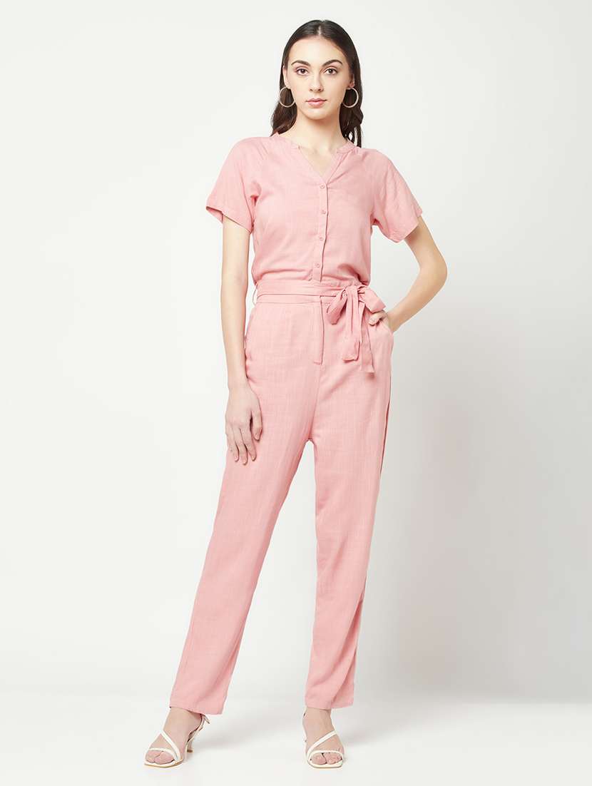 pink viscose full leg  jumpsuit