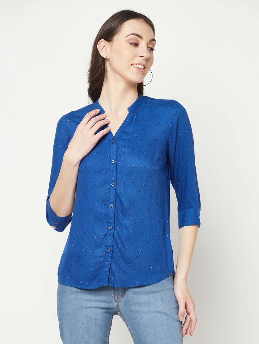 blue viscose regular shirt