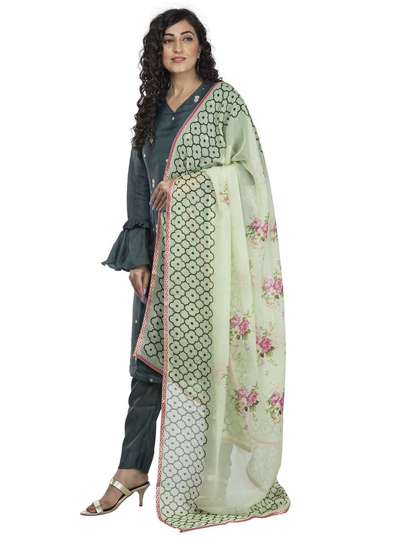 green silk blend dupatta