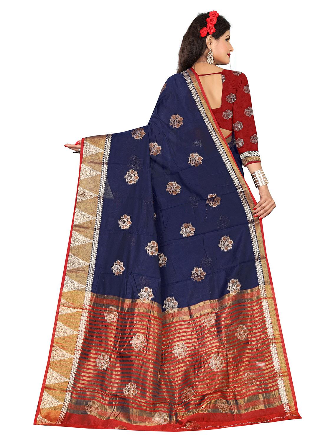 women's self design navy blue colored saree - 19825532 - Standard Image - 1
