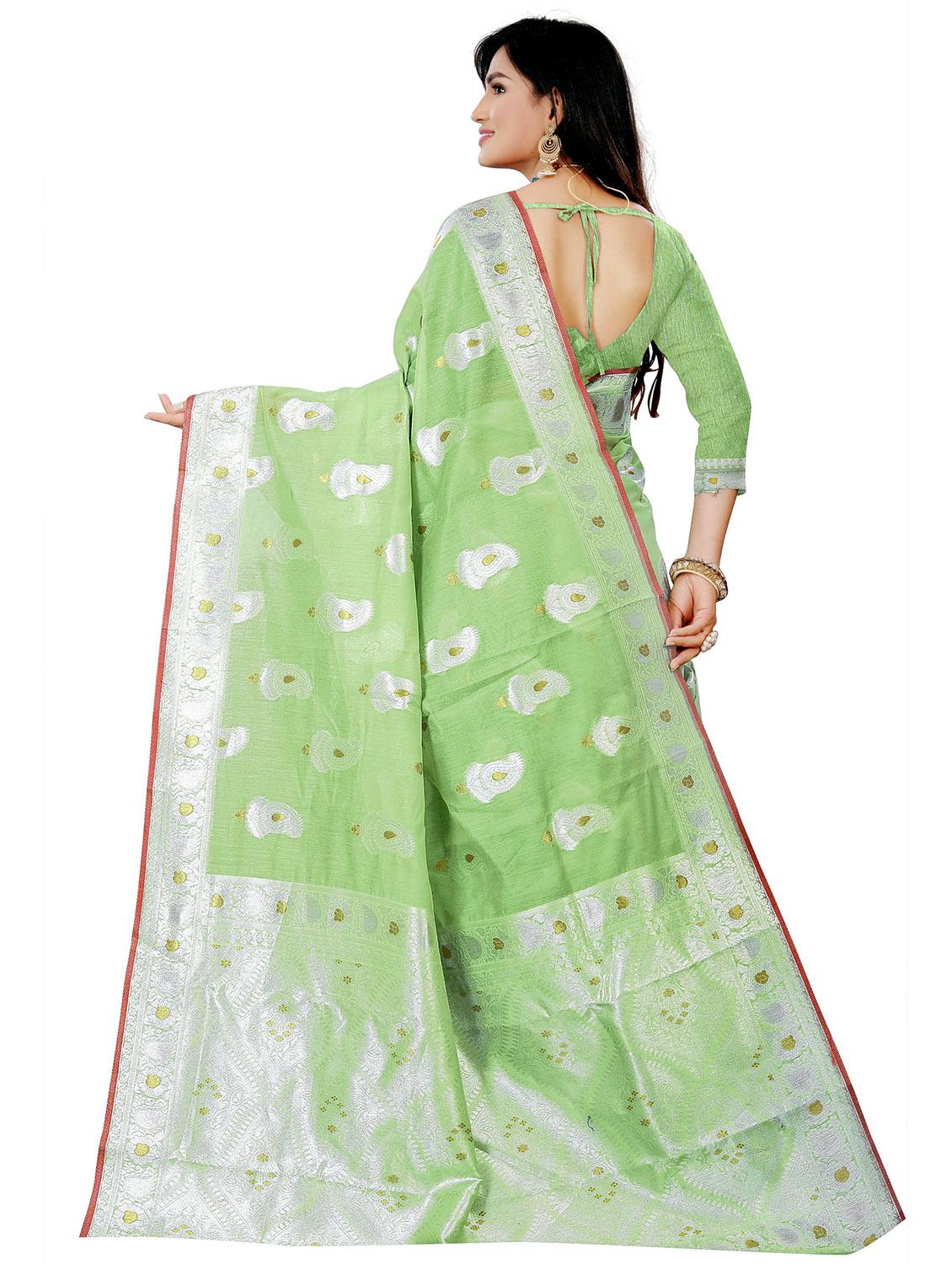 mint green self design woven saree with blouse - 19825553 - Standard Image - 1