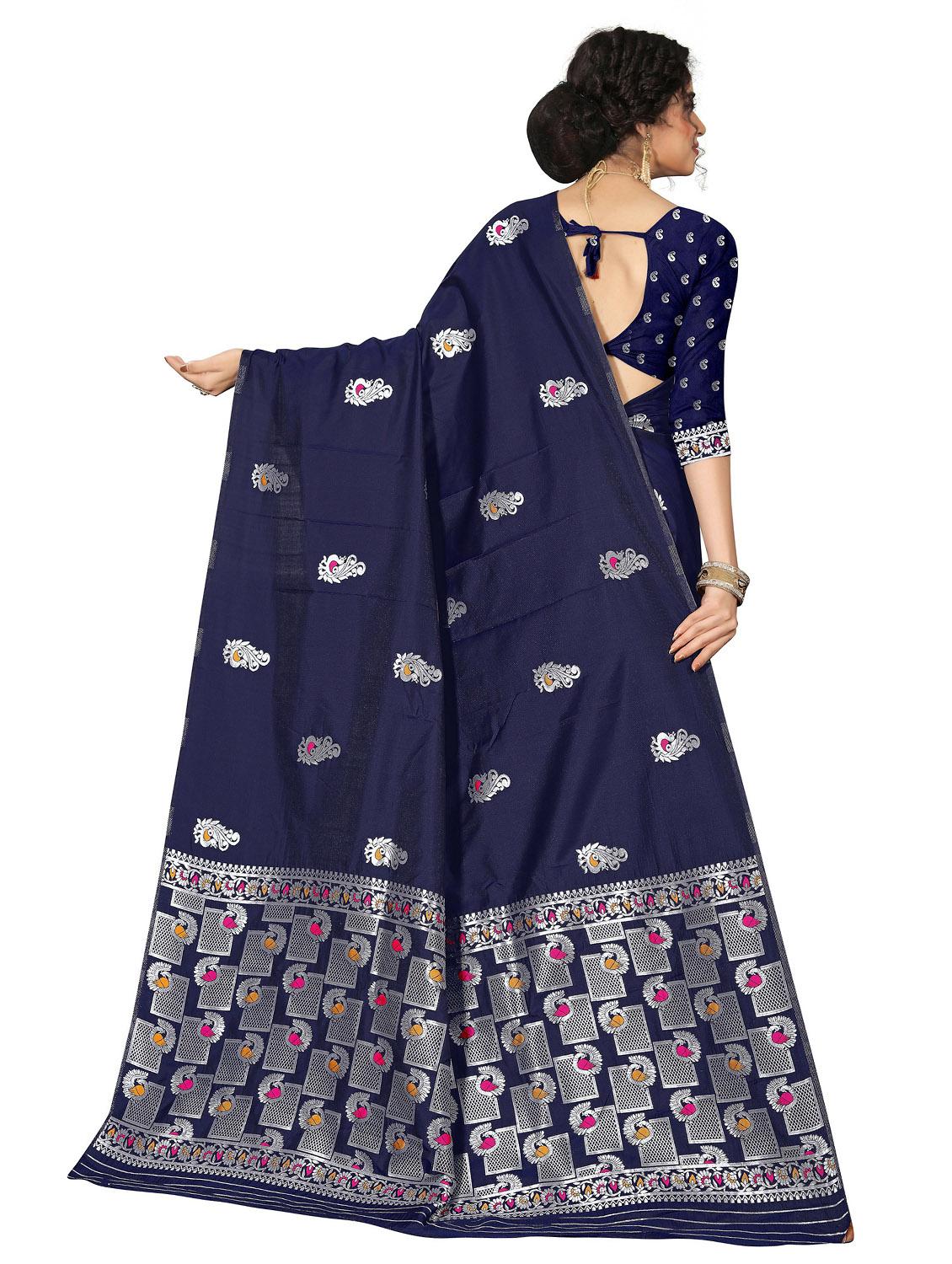 blue self design woven saree with blouse - 19825562 -  Standard Image - 1