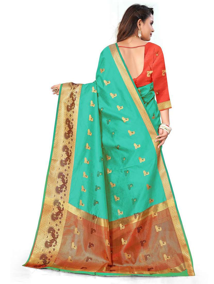 women's self design turquoise colored saree with blouse - 19825568 -  Standard Image - 1