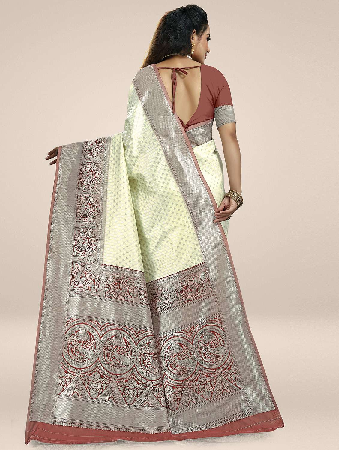white self design woven saree with blouse - 19825588 -  Standard Image - 1