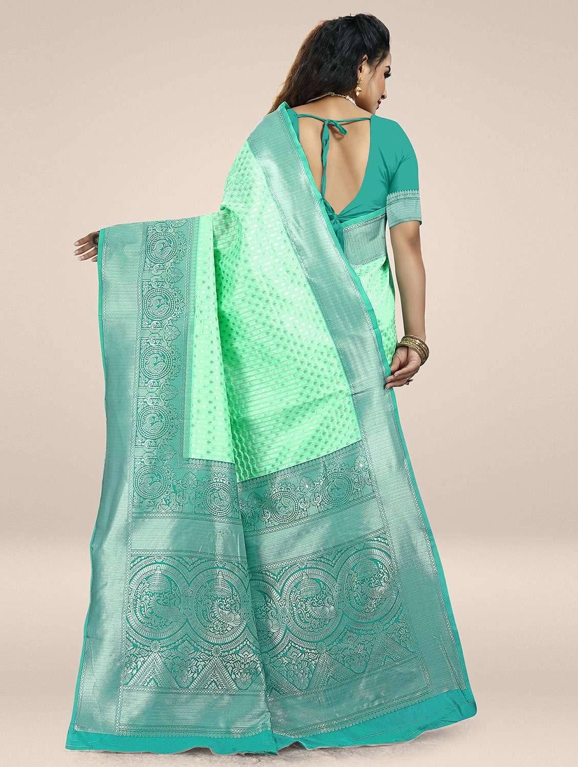 mint green self design woven saree - 19825592 - Standard Image - 1
