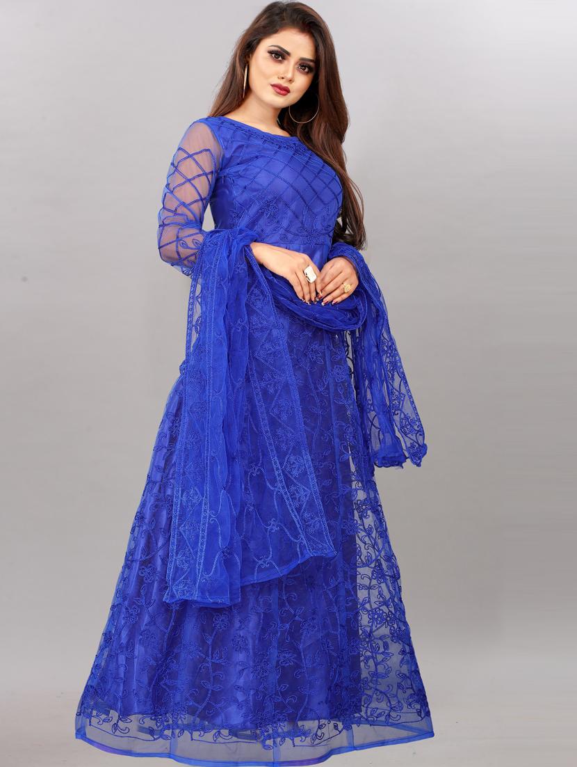 blue embroidered fit & flare gown - 19826055 -  Standard Image - 1