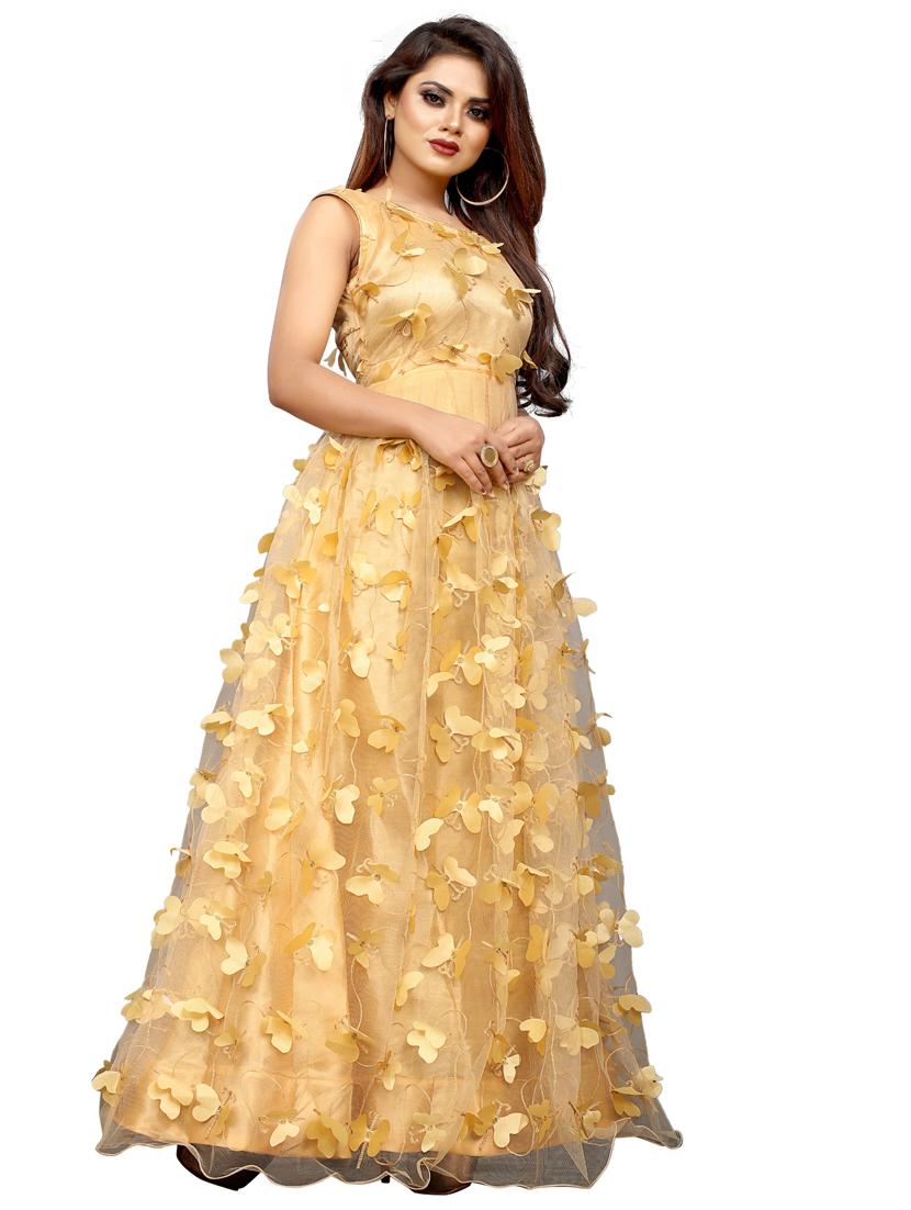 beige embellished fit & flare gown - 19826103 - Standard Image - 1