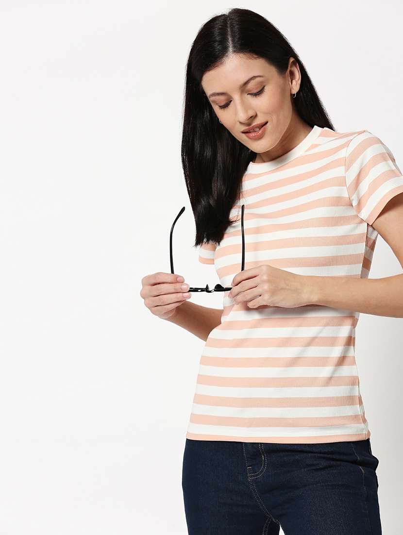 round neck striped regular tee - 19826186 - Standard Image - 1
