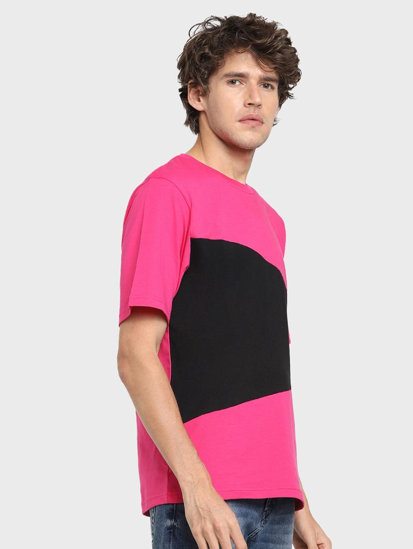 pink half sleeve color blocked round neck t-shirt - 19826875 - Standard Image - 1