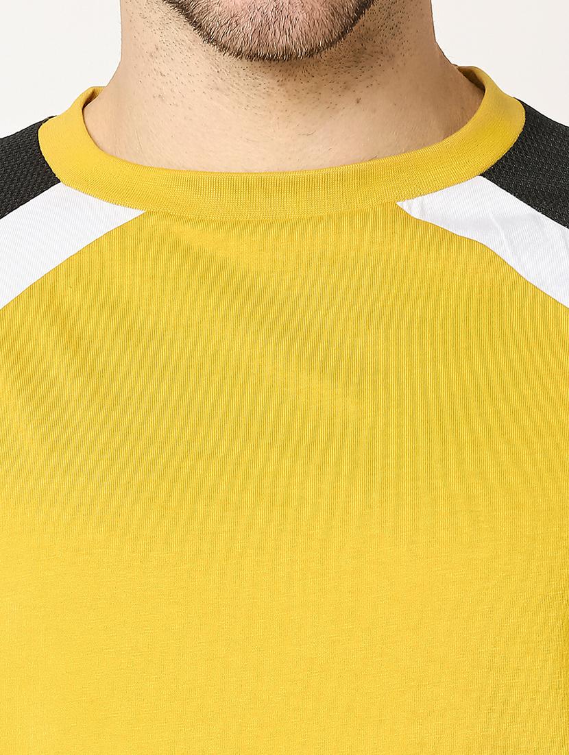 yellow half sleeve color blocked round neck t-shirt - 19826877 - Standard Image - 4