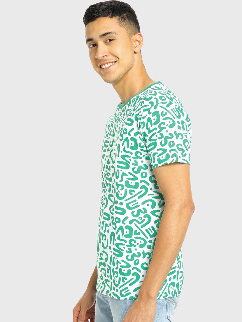 green half sleeve all over print round neck t-shirt - 19826878 - Standard Image - 1