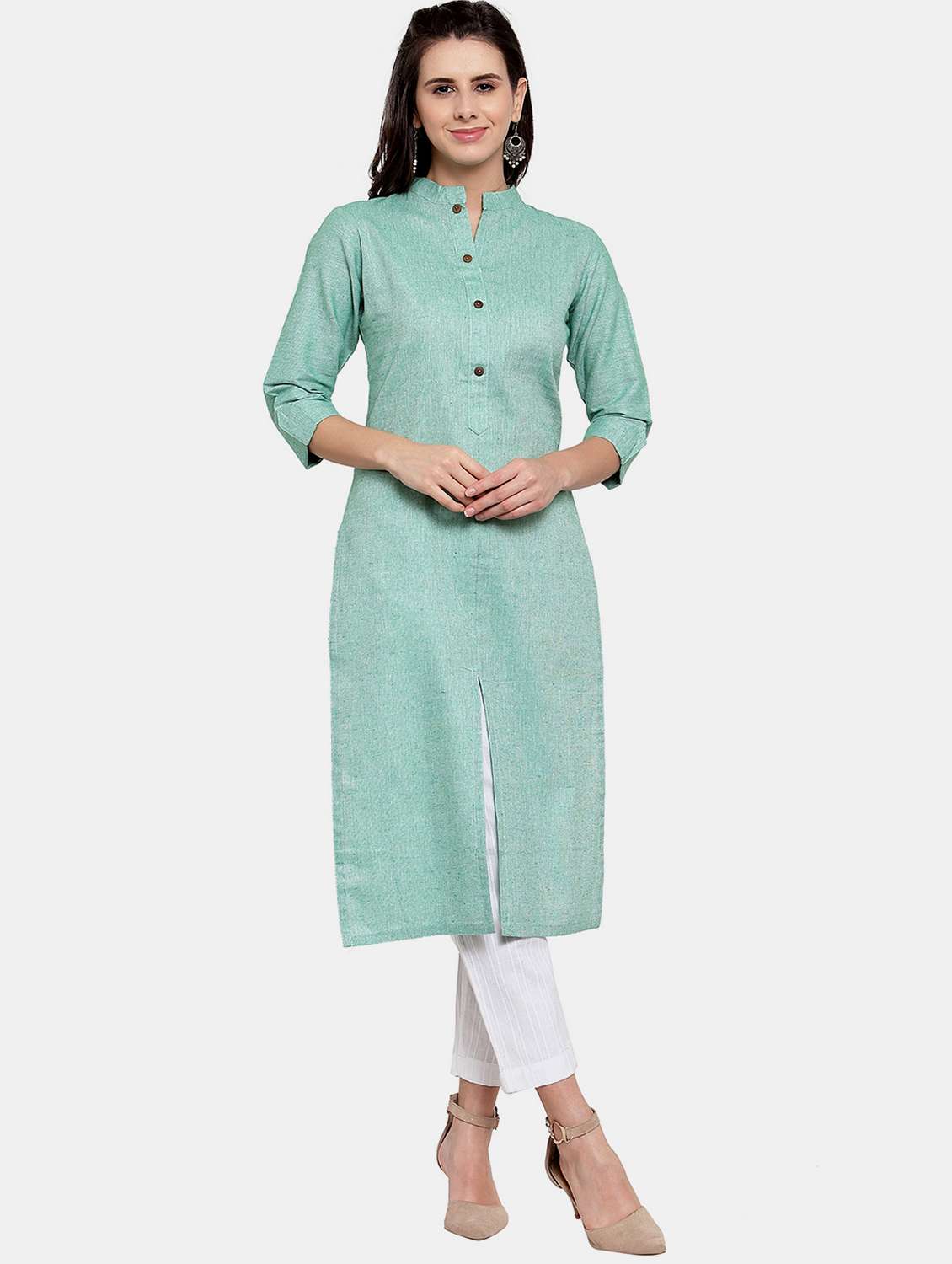 solid cotton straight kurta - 19832183 -  Standard Image - 1